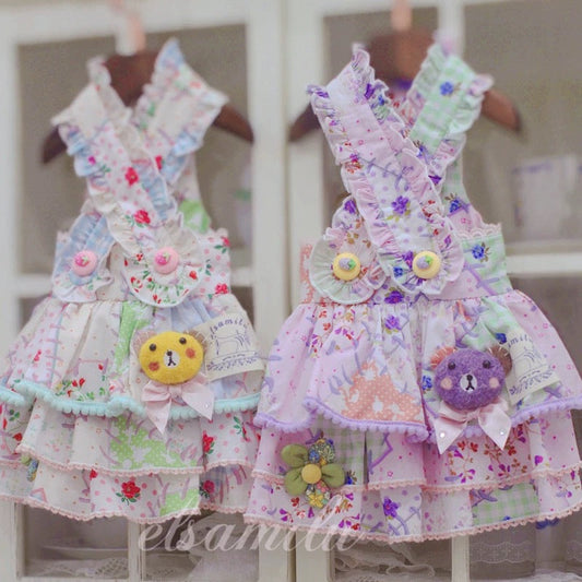 Elsamilu Patchwork Bear Candy Pet Dress – Cute Outfit for Small Dogs & Cats