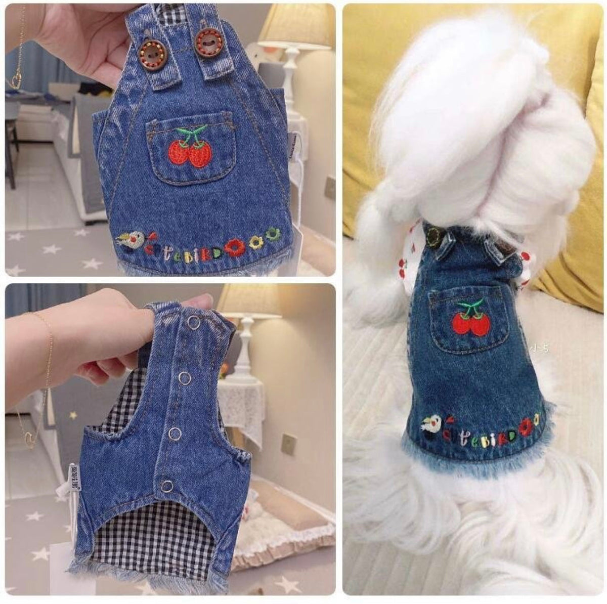 TaniWina Pet Clothing Denim Embroidery Jumper Dress - Cute and Stylish Dress for Small Dogs