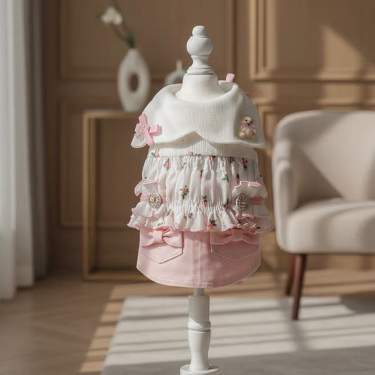 Elsamilu Twinkle Bear Pet Dress – Pink Cute Outfit for Small Dogs & Cats