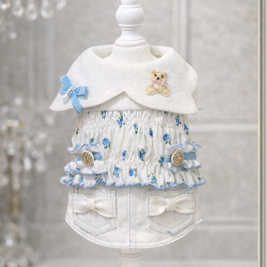 Elsamilu Twinkle Bear Pet Dress – Blue Cute Outfit for Small Dogs & Cats