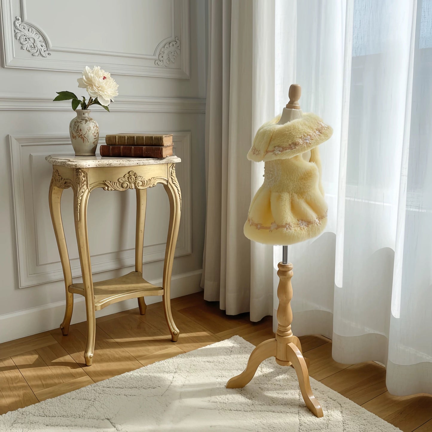 Elsamilu Romantic Yellow Fur Pet Dress – Elegant Winter Outfit for Small Dogs & Cats