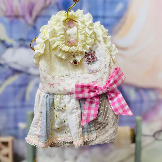 Elsamilu Patchwork Kitty Garden Pet Dress – Pink Cute Outfit for Small Dogs & Cats