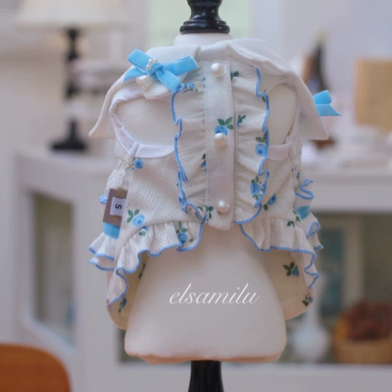 Elsamilu Twinkle Bear Pet Dress – Blue Cute Outfit for Small Dogs & Cats