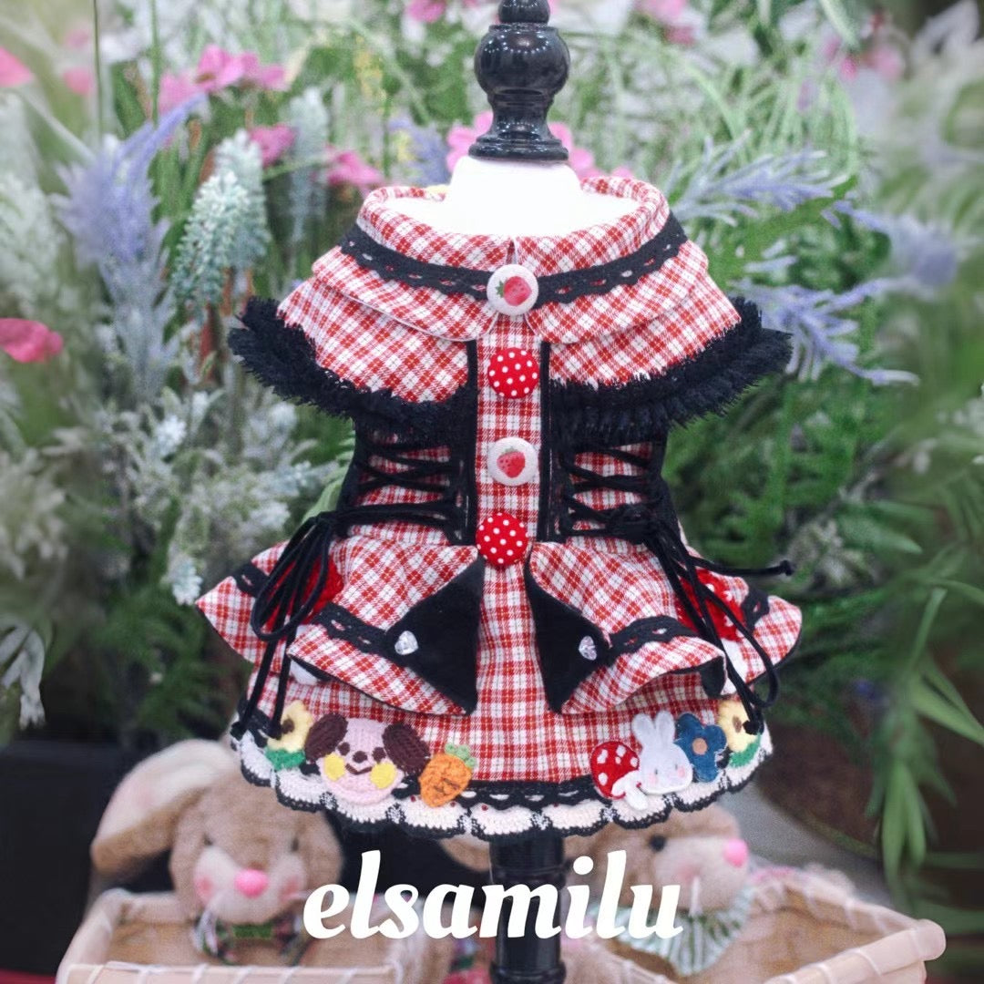 Fairy Tale Red Plaid Pet Coat Dress – Checkered Winter Outfit for Small Dogs & Cats