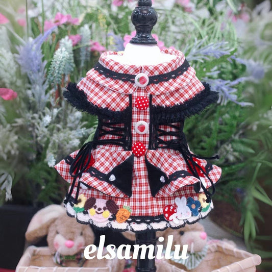 Fairy Tale Red Plaid Pet Coat Dress – Checkered Winter Outfit for Small Dogs & Cats