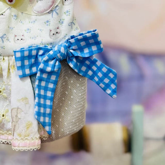 Elsamilu Patchwork Kitty Garden Pet Dress – Blue Cute Outfit for Small Dogs & Cats