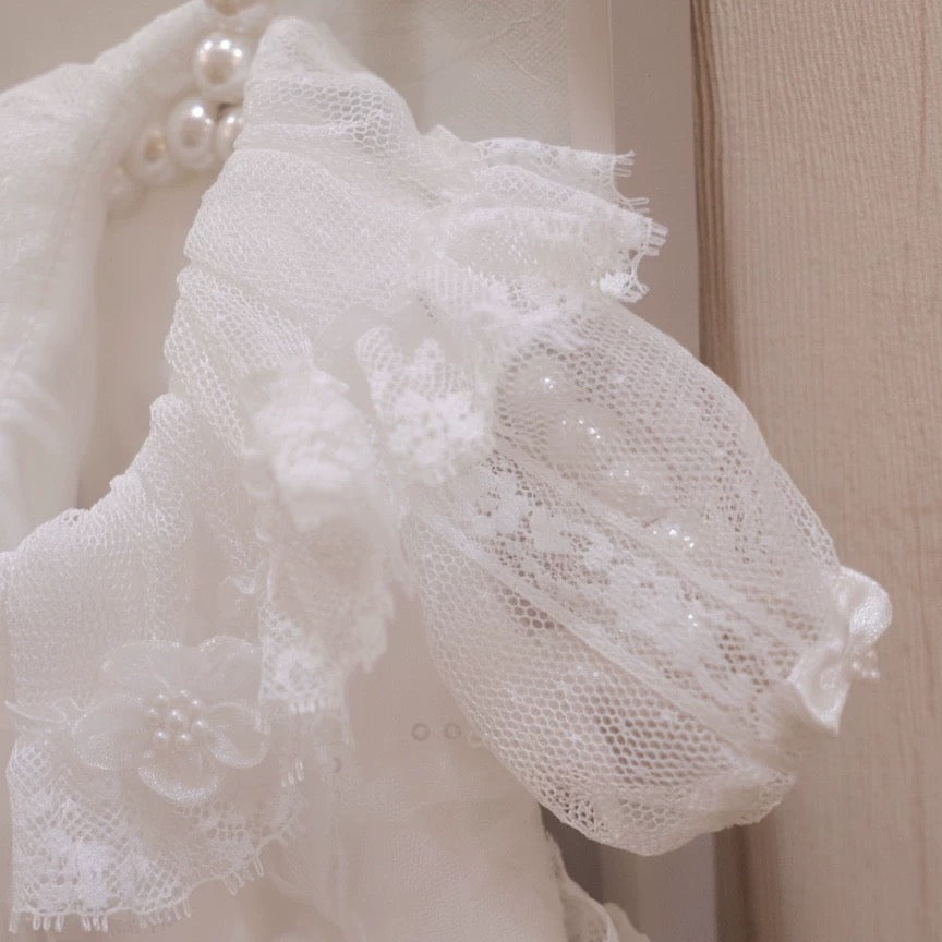 Elsamilu Lace Blossom Ruffle Pet Dress – Elegant Floral Outfit for Small Dogs & Cats