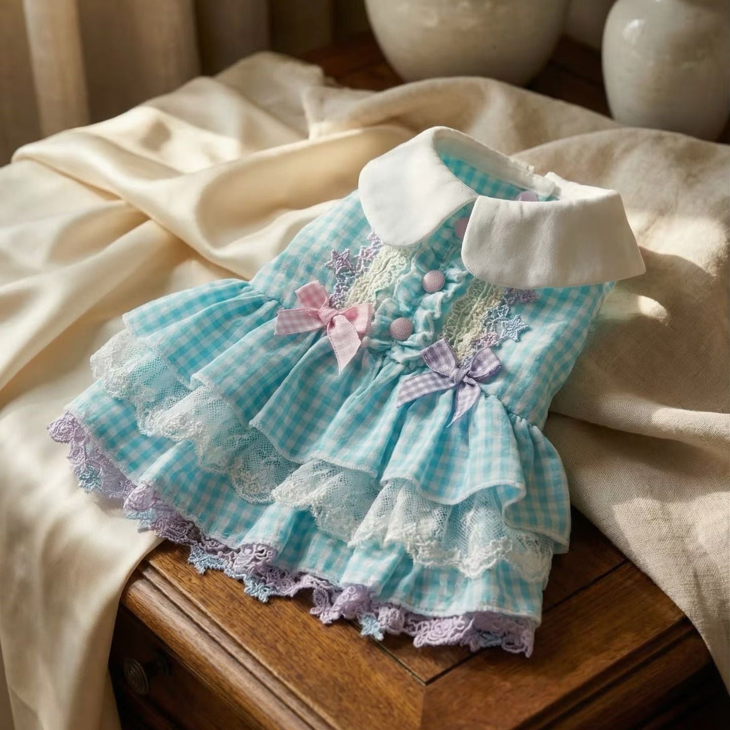 Elsamilu Blue Gingham Lace Princess Dress