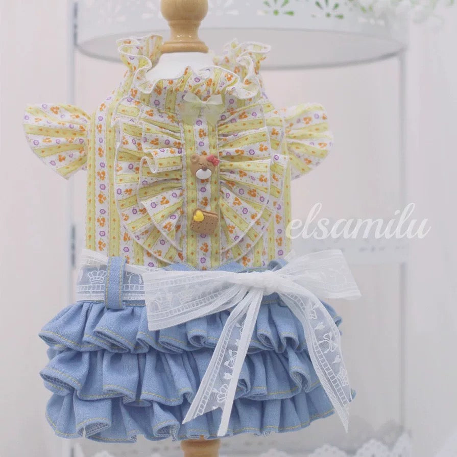 Elsamilu Sunny Garden Floral Docking Dress for Small Dogs & Cats