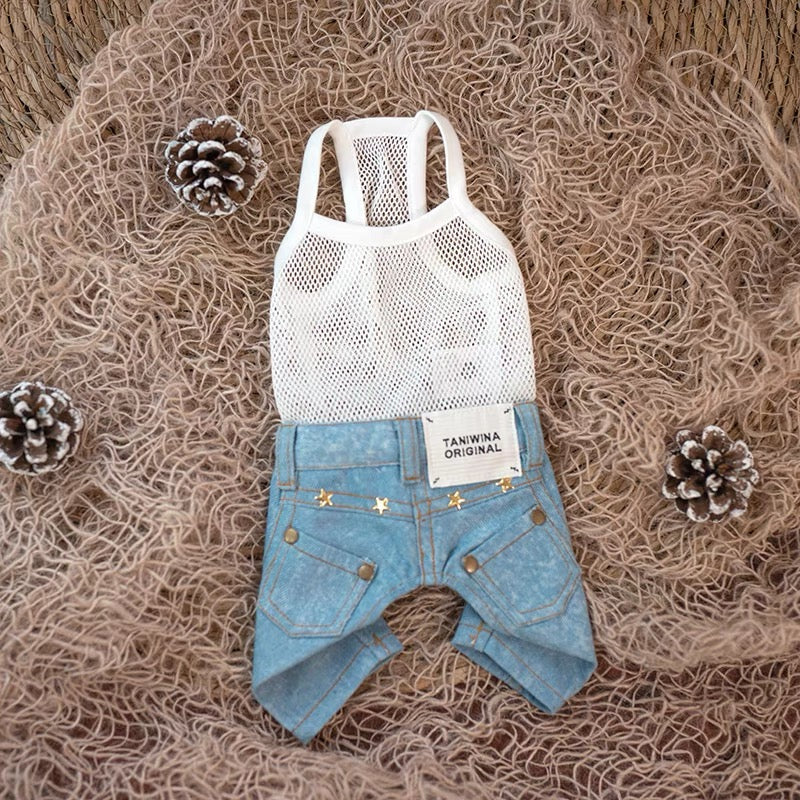 TaniWina Pet Denim Overall Jumpsuit for Small Dog