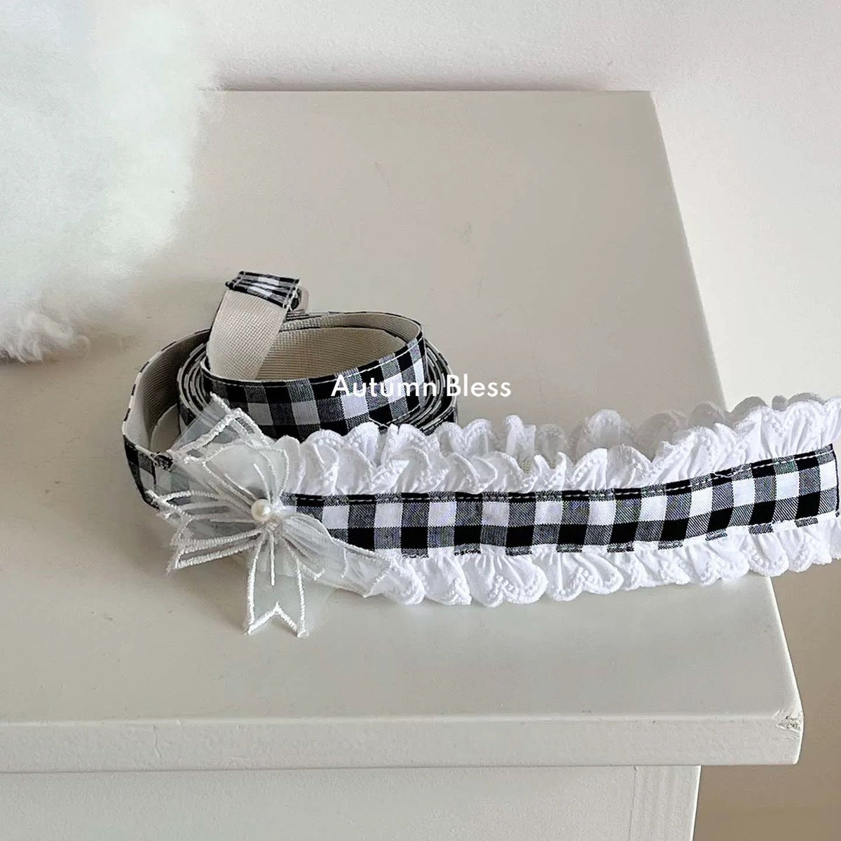 Autumn Bless チェックリボンキャップ＆レースリード | Checkered Ribbon Cap & Lace Leash