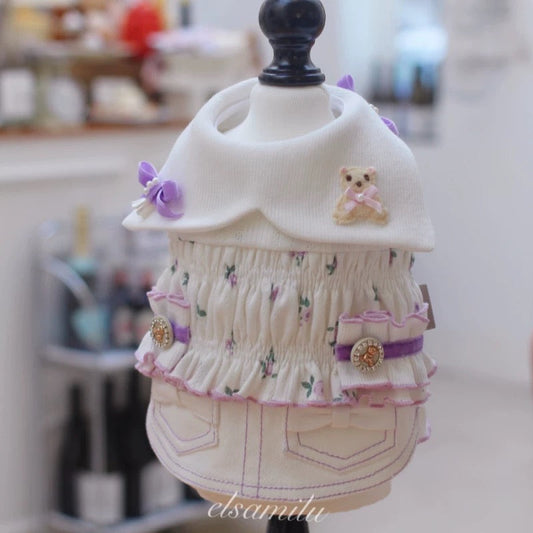 Elsamilu Twinkle Bear Pet Dress – Purple Cute Outfit for Small Dogs & Cats