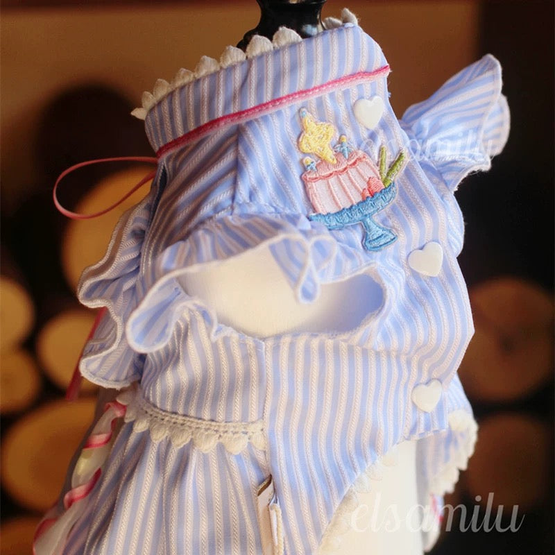 Elsamilu Dreamy Blue Pet Dress – Elegant Princess Lace Outfit for Small Dogs & Cats