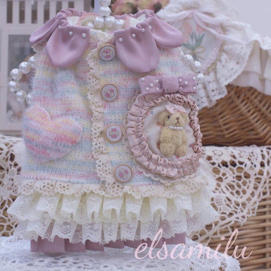 Elsamilu Layered Knit Pet One-Piece Set – Cozy Outfit for Small Dogs & Cats