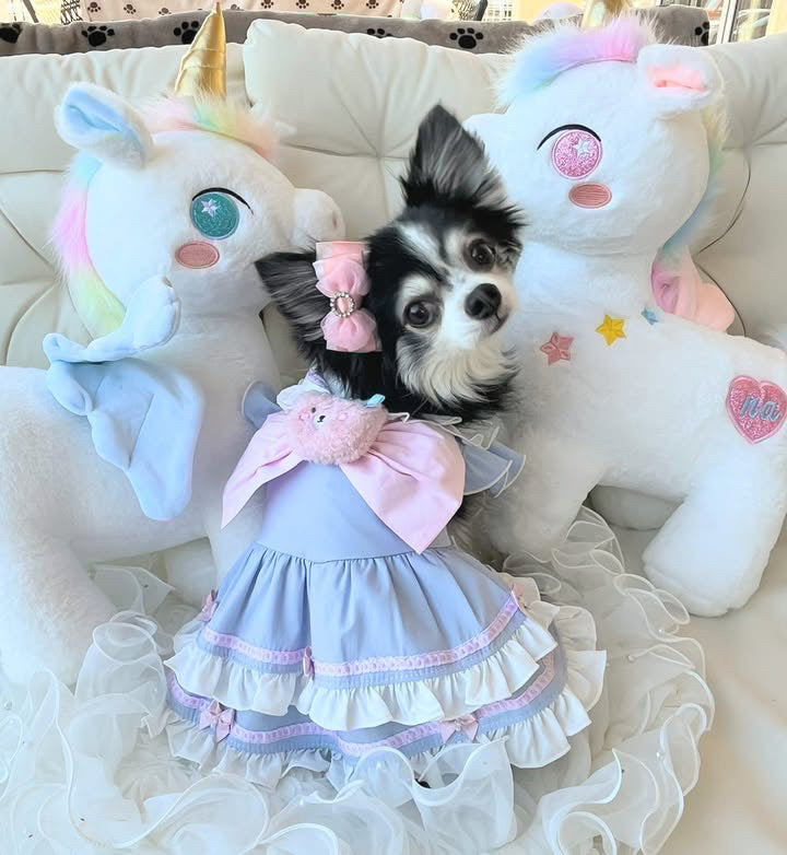 Elsamilu Girly Sailor Ribbon Pet Dress – Cute Outfit with Plush Bow for Small Dogs & Cats