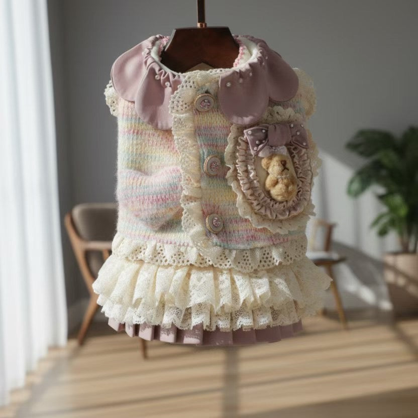 Elsamilu Layered Knit Pet One-Piece Set – Cozy Outfit for Small Dogs & Cats