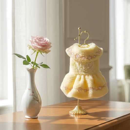 Elsamilu Romantic Yellow Fur Pet Dress – Elegant Winter Outfit for Small Dogs & Cats