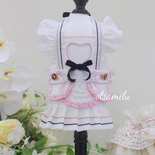 Elsamilu Sweetheart Cutout Pleated Pet Dress – White Elegant Outfit for Small Dogs & Cats