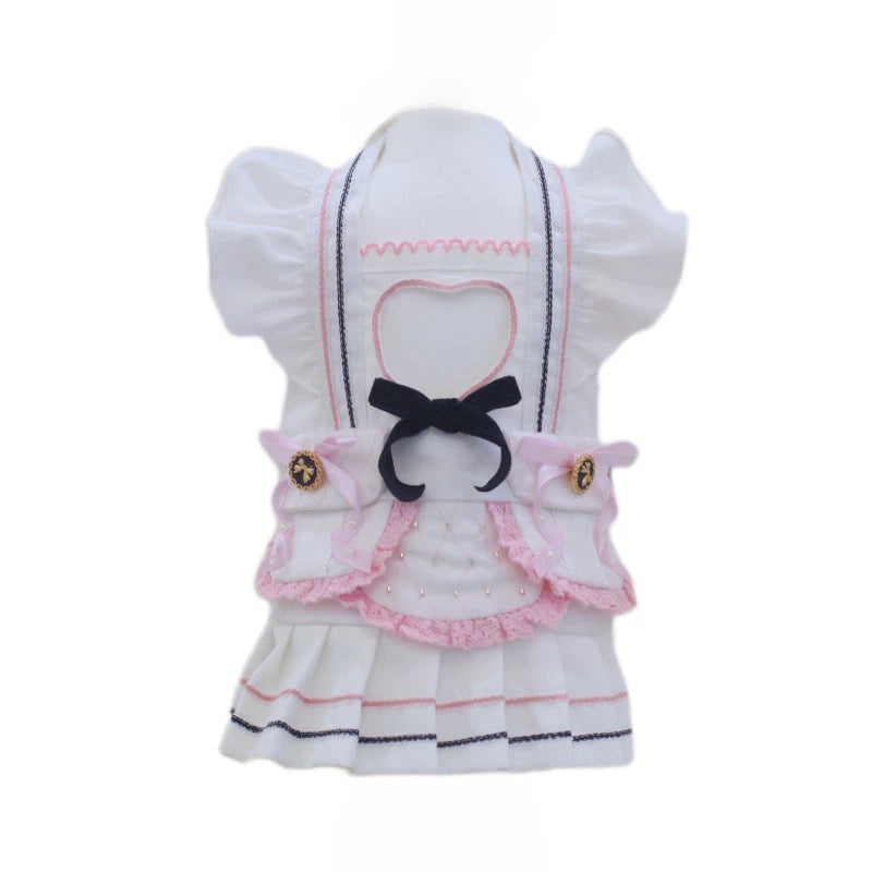 Elsamilu Sweetheart Cutout Pleated Pet Dress – White Elegant Outfit for Small Dogs & Cats