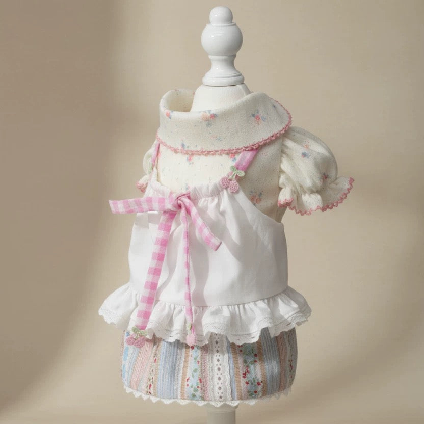 Elsamilu Gingham Ribbon Layered Pet Dress – Cute Outfit for Small Dogs & Cats