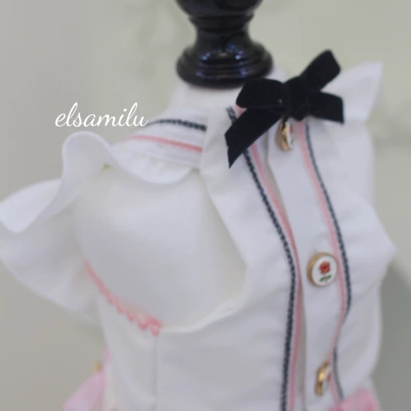 Elsamilu Sweetheart Cutout Pleated Pet Dress – White Elegant Outfit for Small Dogs & Cats