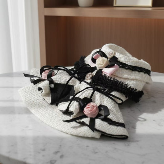 Elsamilu Fairy Rose Motif Tweed Pet Dress – Elegant Winter Outfit for Small Dogs & Cats