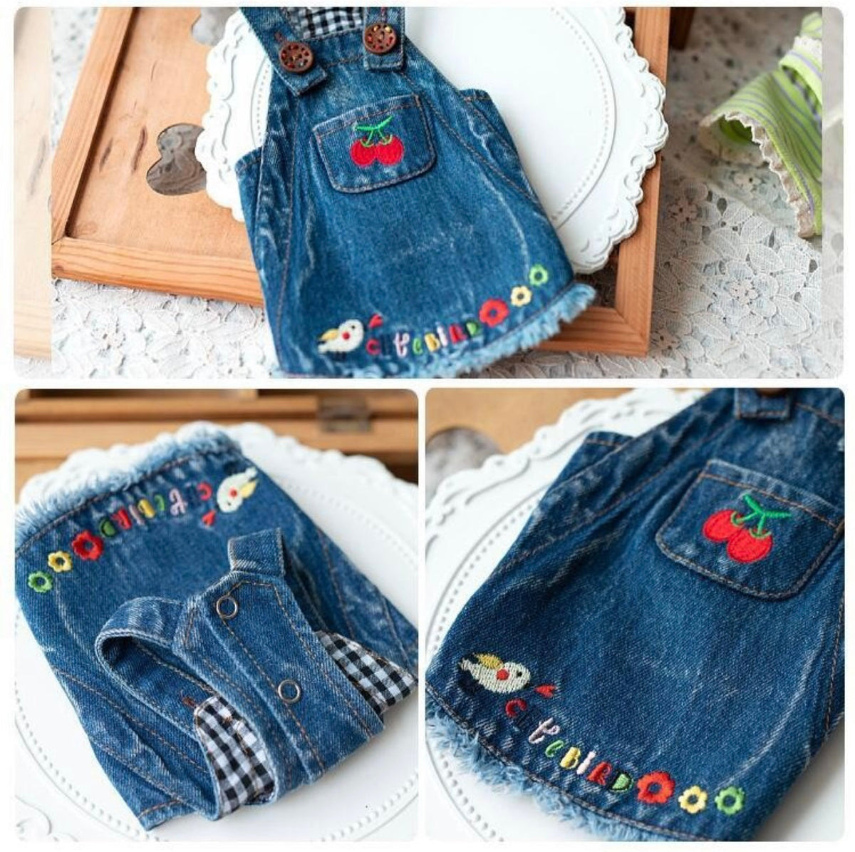 TaniWina Pet Clothing Denim Embroidery Jumper Dress - Cute and Stylish Dress for Small Dogs