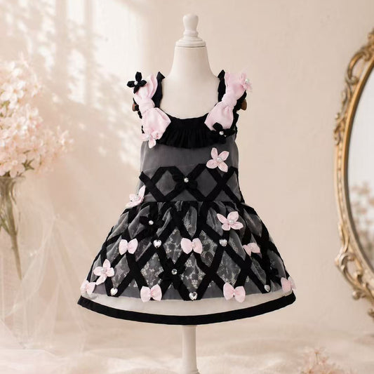 Elsamilu Blossom Ribbon Lace Dress – Black Edition