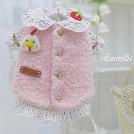 Elsamilu Cozy Chick Pink Pet Vest & Ruffle Shirt Set – Cute Outfit for Small Dogs & Cats