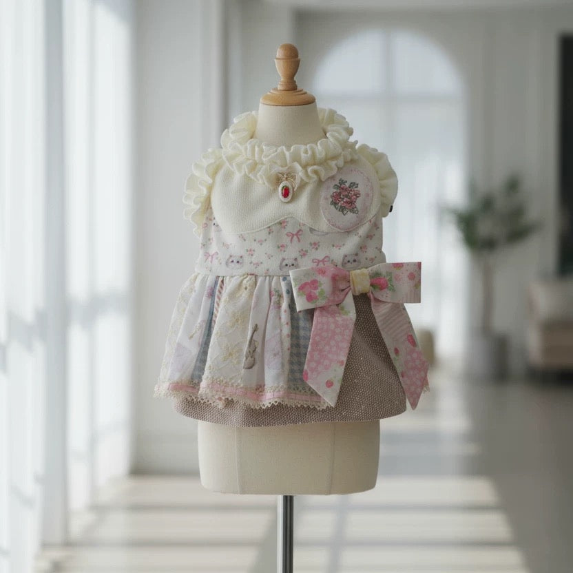 Elsamilu Patchwork Kitty Garden Dress-Baby Pink