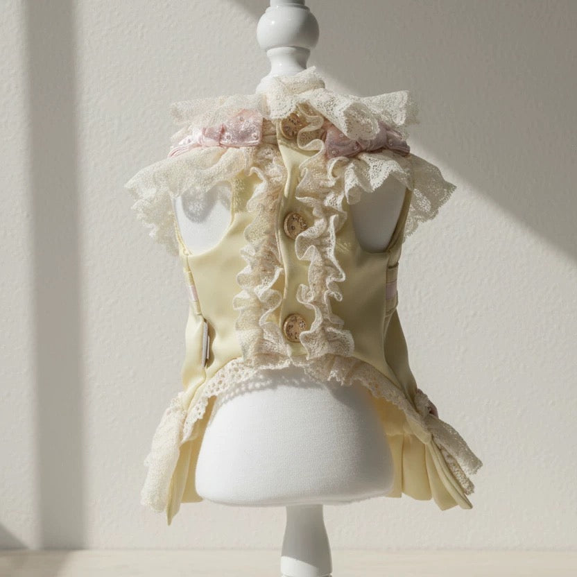 Elsamilu Lovely Bear Pastel Pet Dress – Yellow Cute Outfit for Small Dogs & Cats