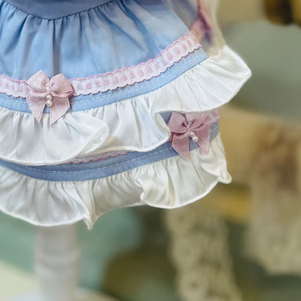 Elsamilu Girly Sailor Ribbon Pet Dress – Cute Outfit with Plush Bow for Small Dogs & Cats