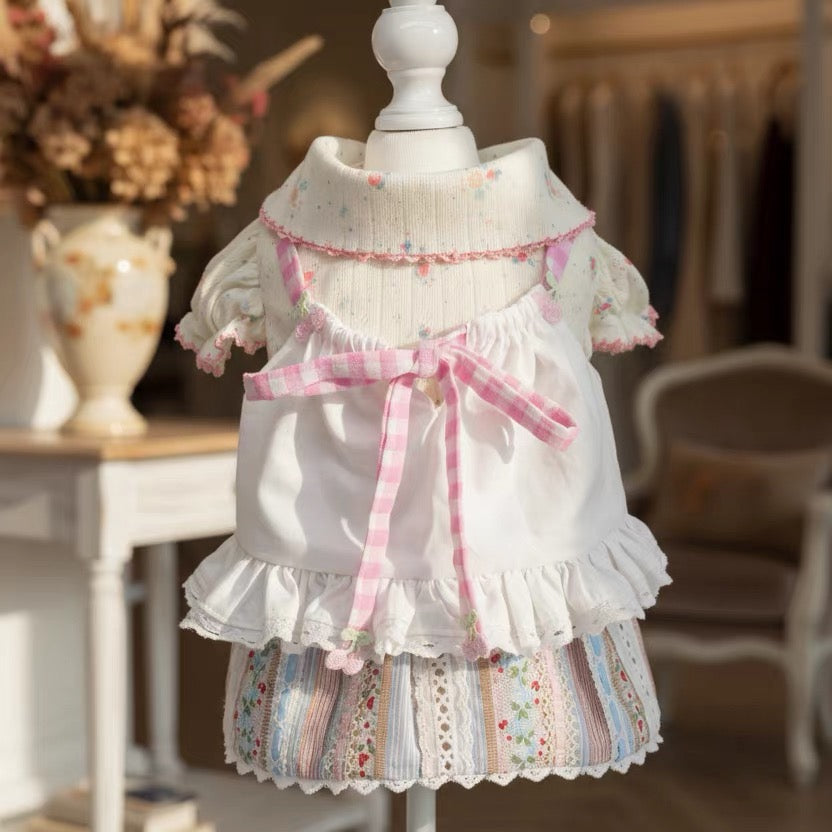 Elsamilu Gingham Ribbon Layered Pet Dress – Cute Outfit for Small Dogs & Cats