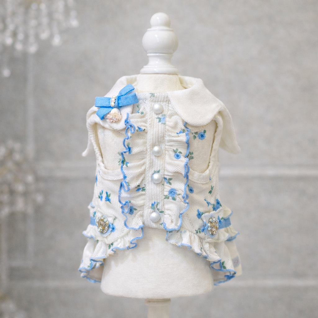 Elsamilu Twinkle Bear Pet Dress – Blue Cute Outfit for Small Dogs & Cats