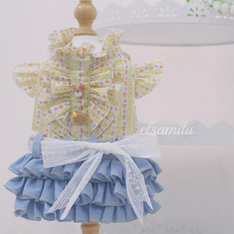 Elsamilu Sunny Garden Floral Docking Dress for Small Dogs & Cats