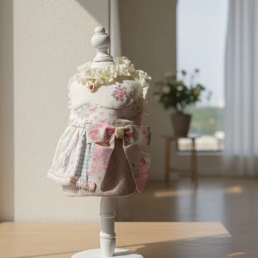 Elsamilu Patchwork Kitty Garden Dress-Baby Pink