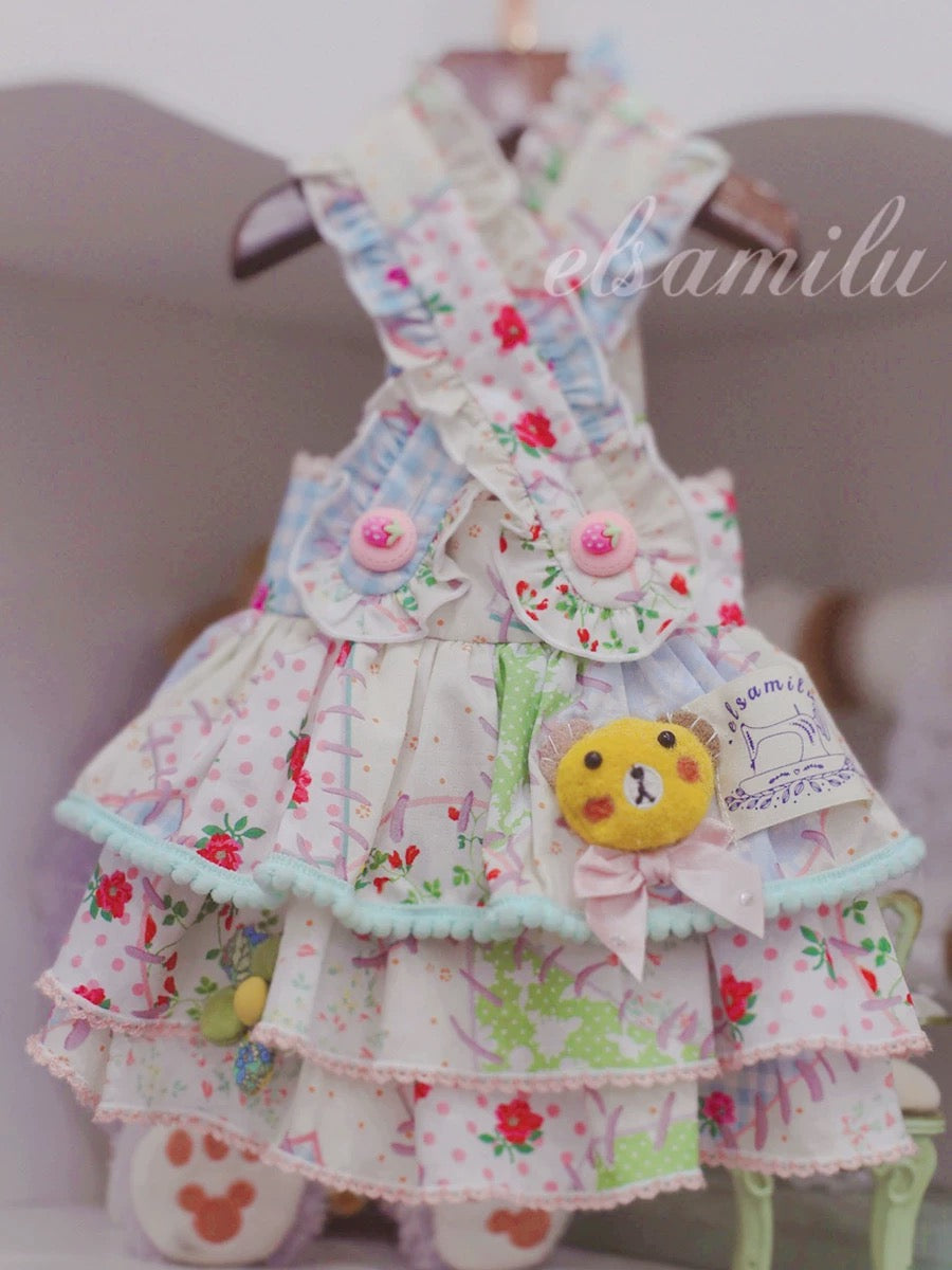 Elsamilu Patchwork Bear Candy Pet Dress – Cute Outfit for Small Dogs & Cats