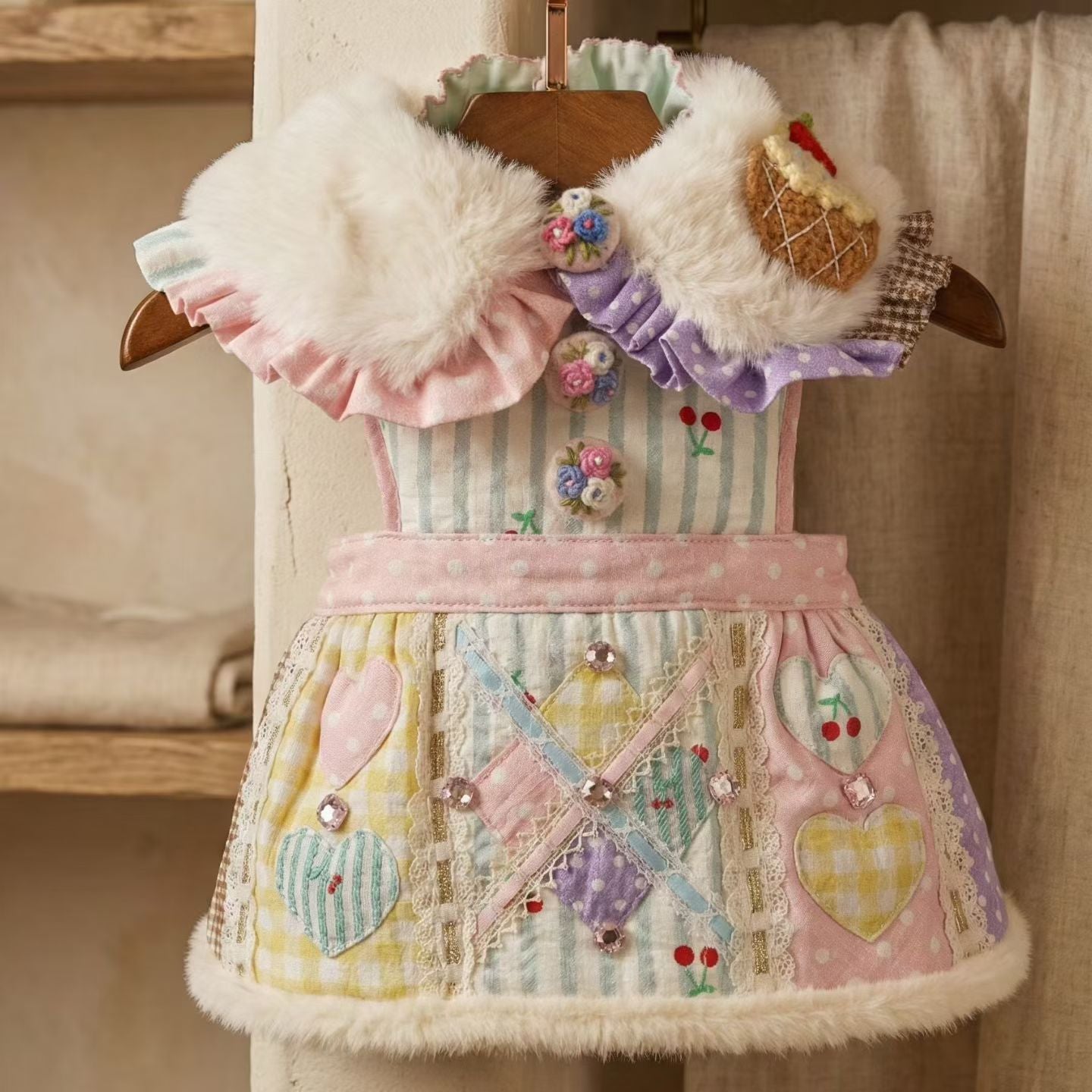 엘사밀루 동화 속 공주님 털 칼라 애완동물 드레스 - 소형견 및 고양이를 위한 우아한 겨울 의상 