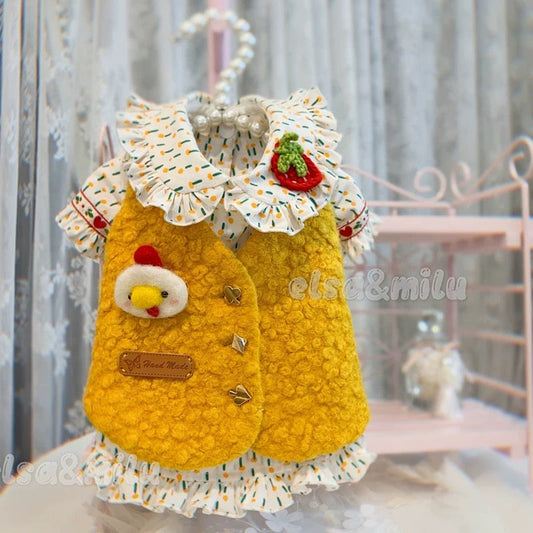 Elsamilu Cozy Chick Pet Vest & Ruffle Shirt Set – Cute Outfit for Small Dogs & Cats