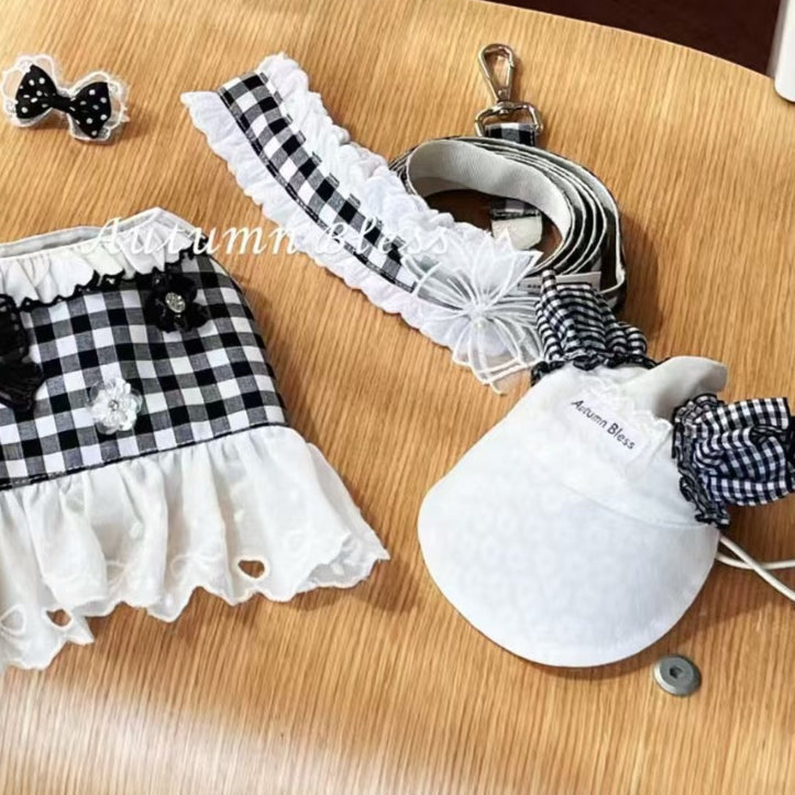 Autumn Bless チェックリボンキャップ＆レースリード | Checkered Ribbon Cap & Lace Leash