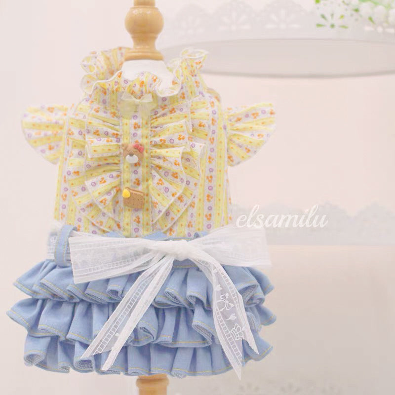 Elsamilu Sunny Garden Floral Docking Dress for Small Dogs & Cats