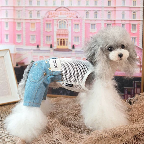 TaniWina Pet Denim Overall Jumpsuit for Small Dog