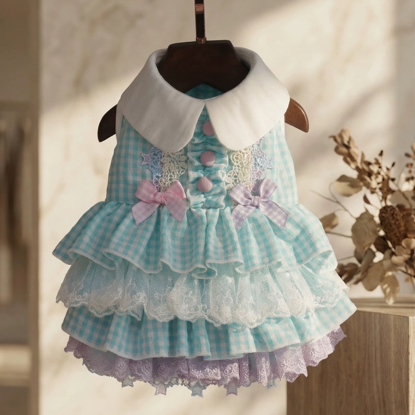 Elsamilu Blue Gingham Lace Princess Dress