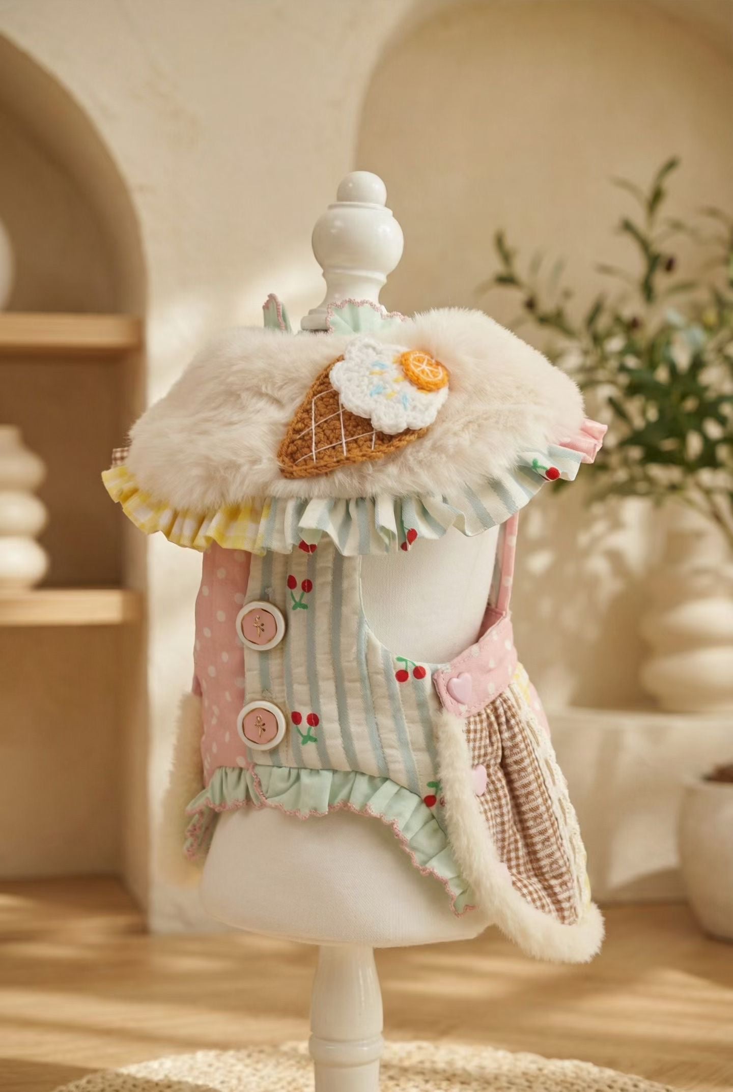 엘사밀루 동화 속 공주님 털 칼라 애완동물 드레스 - 소형견 및 고양이를 위한 우아한 겨울 의상 