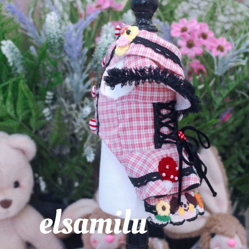 Elsamilu Fairy Tale Pink Check Plaid Pet Coat Dress – Winter Outfit for Small Dogs & Cats