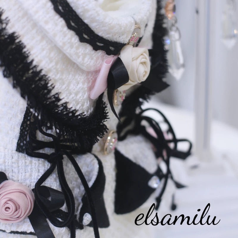 Elsamilu Fairy Rose Motif Tweed Pet Dress – Elegant Winter Outfit for Small Dogs & Cats