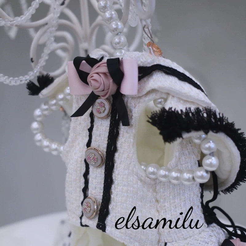 Elsamilu Fairy Rose Motif Tweed Pet Dress – Elegant Winter Outfit for Small Dogs & Cats