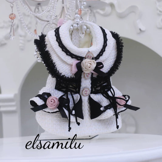 Elsamilu Fairy Rose Motif Tweed Pet Dress – Elegant Winter Outfit for Small Dogs & Cats