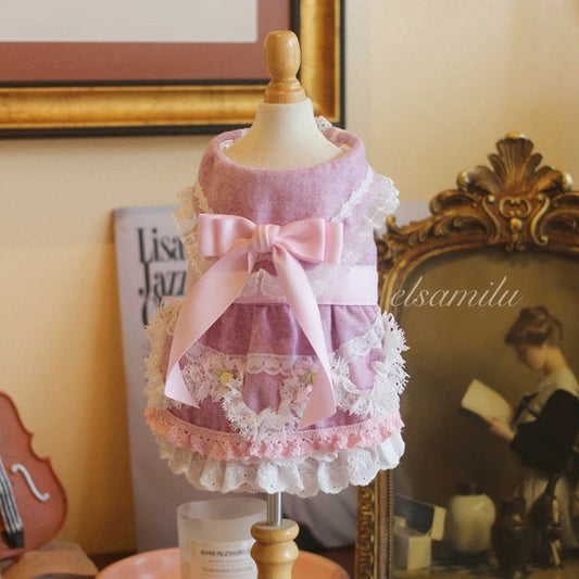 Elsamilu Romantic Purple Pet Dress – Elegant Lace Princess Outfit for Small Dogs & Cats