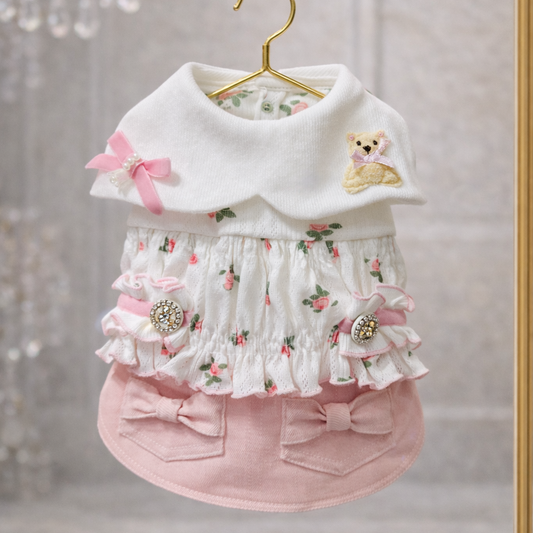 Elsamilu Twinkle Bear Pet Dress – Pink Cute Outfit for Small Dogs & Cats